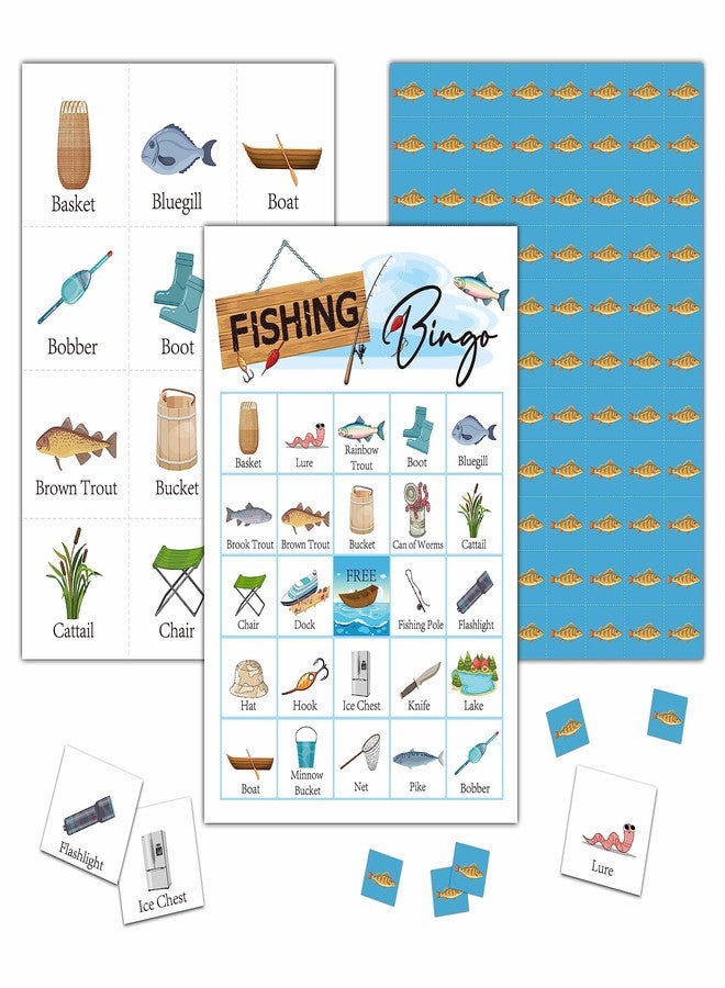 KFNER Fishing Bingo Game - Let's Go Fishing Bingo Card - 24 Players Game Set Indoor Outdoor Activities - Camping Party, Birthday Party Favors Supplies -A01 - Image 1